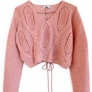 Blush Pink Cropped Knit Sweater